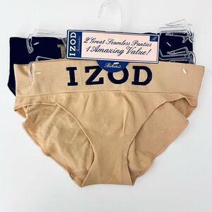 NWT Vintage Y2K 2 Pack M IZOD Beige & Black Seamless Hipster Bikini Comfy Stretc